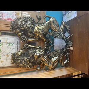 Vintage Bronze Crowned Britannic Rampant Lion Wall Plaques